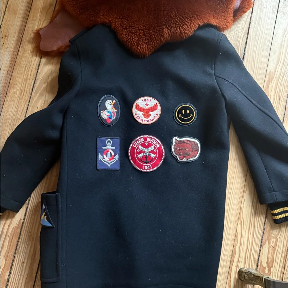 Coach Black Pea Coat with Brown Fur Collar - Picture 3 of 3